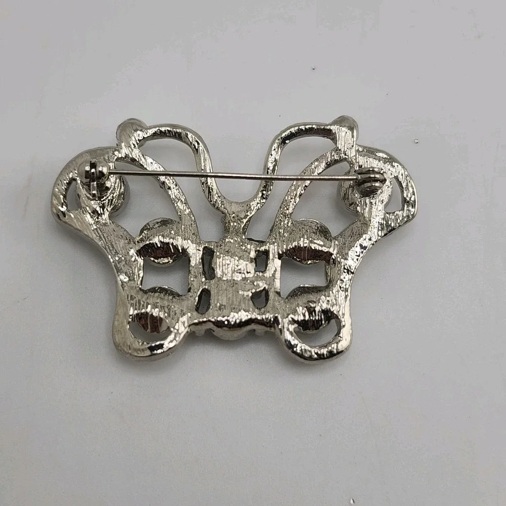 Vintage Silver‎ w/ Crystals Butterfly Brooch Pin